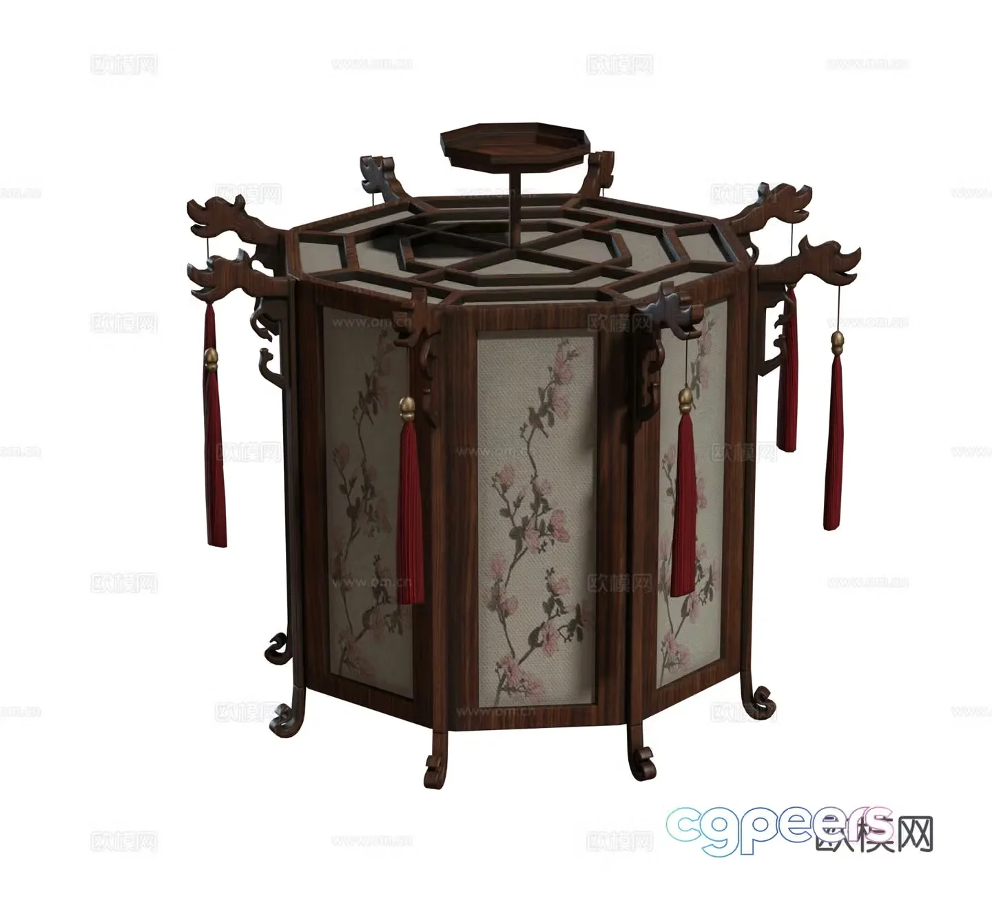Chinese style new Chinese style chandelier solid wood plum blossom pattern chandelier living room lobby chandelier combination 3D model