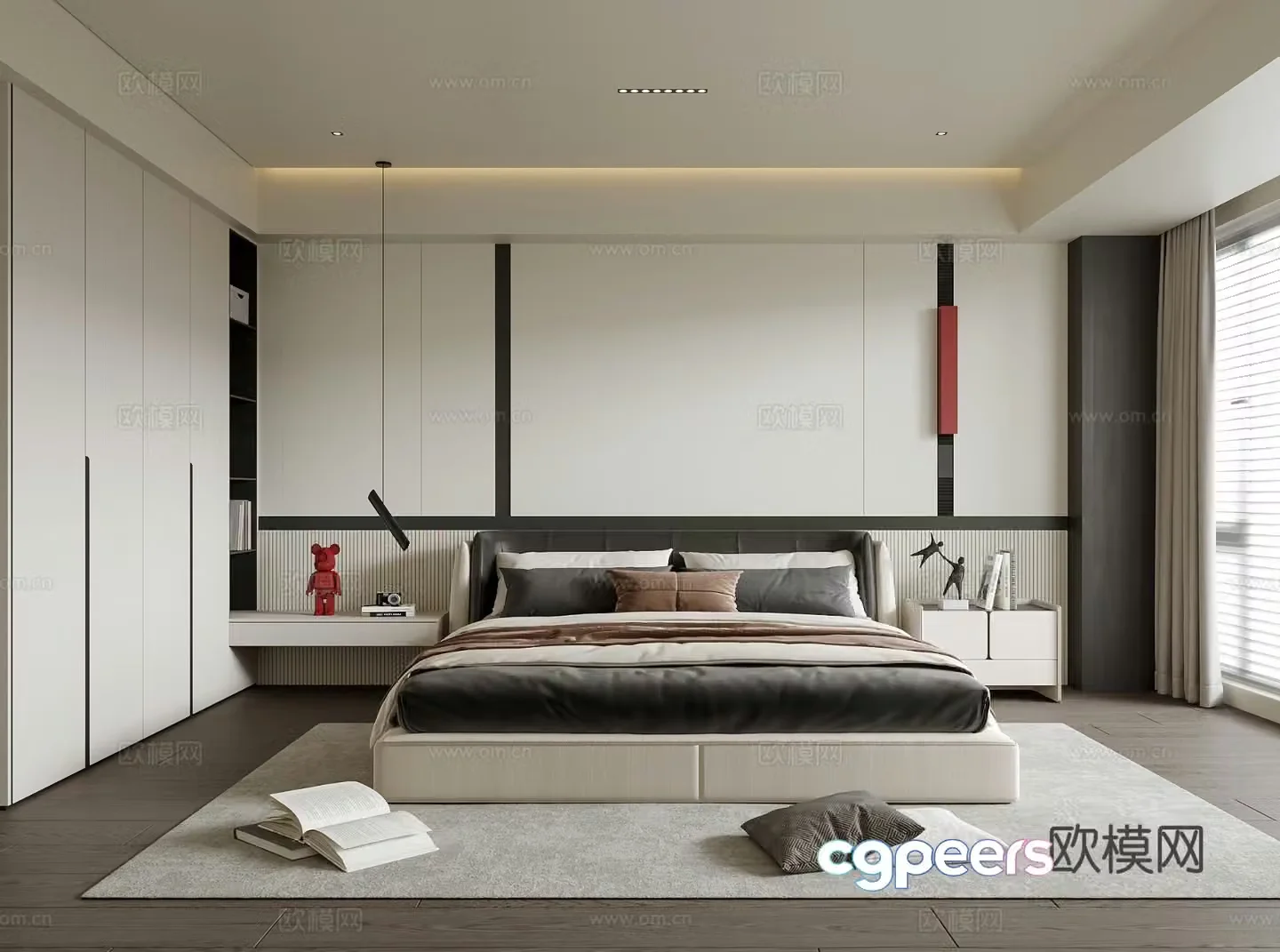 Modern bedroom Double bed nightstand 3d model