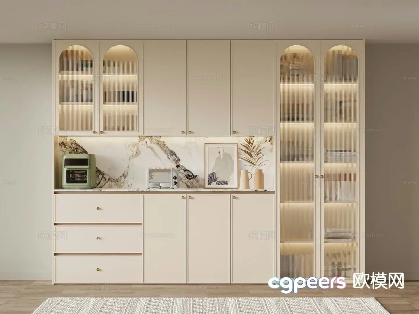 Cream style wine cabinet sideboard 3d model
