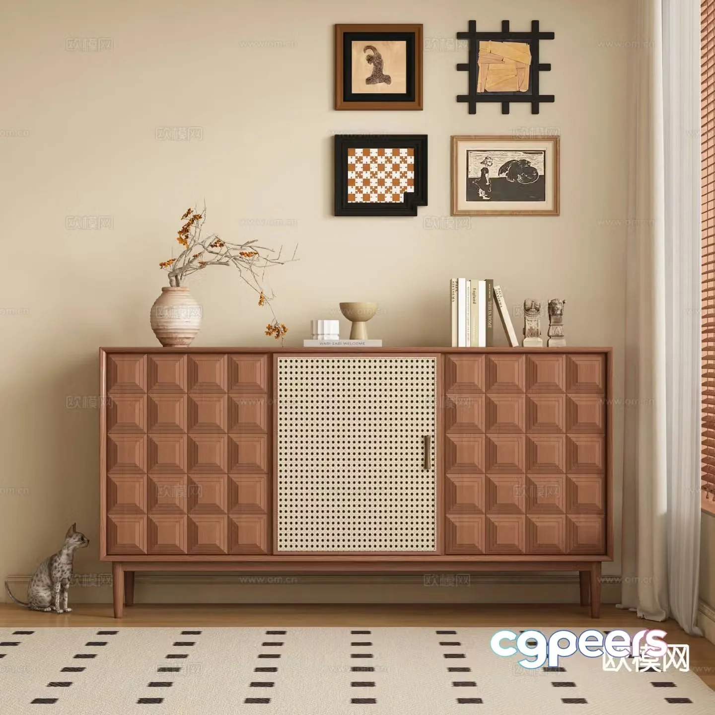 Medieval style side cabinet and entrance cabinet 3D model