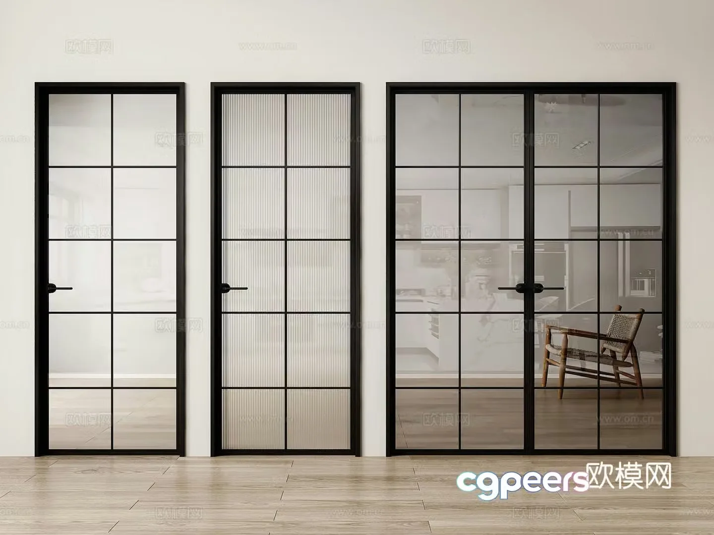 Italian glass door double door single door bathroom door 3d model