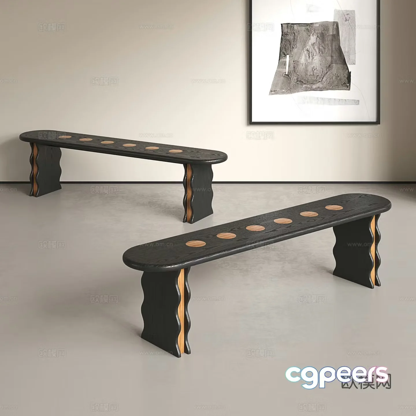 Retro style bench medieval style long bench wasaki style solid wood long bench home change shoe bench 3D model