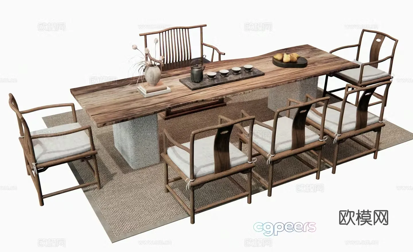 Chinese tea table and chair 3D model