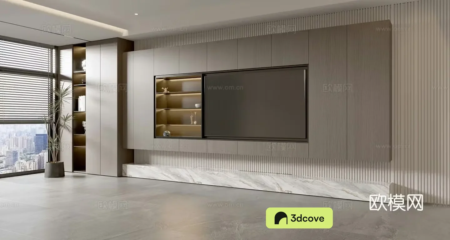 Modern simple living room light luxury TV background wall full wall TV cabinet