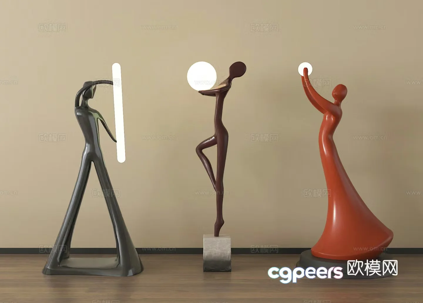 Three Abstract Statues 3D Model – 8141 – VRAY Render