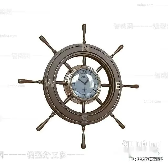 A Clock In The Shape Of A Ship’S Wheel 3D Model – 2608 – VRAY Render