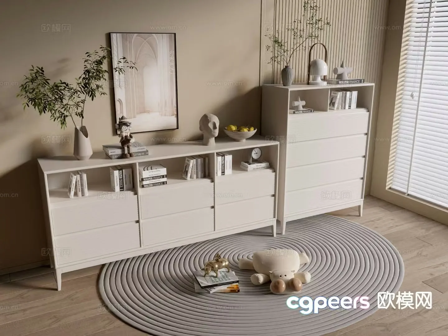 Cream style chest of drawers side cabinet 3d model