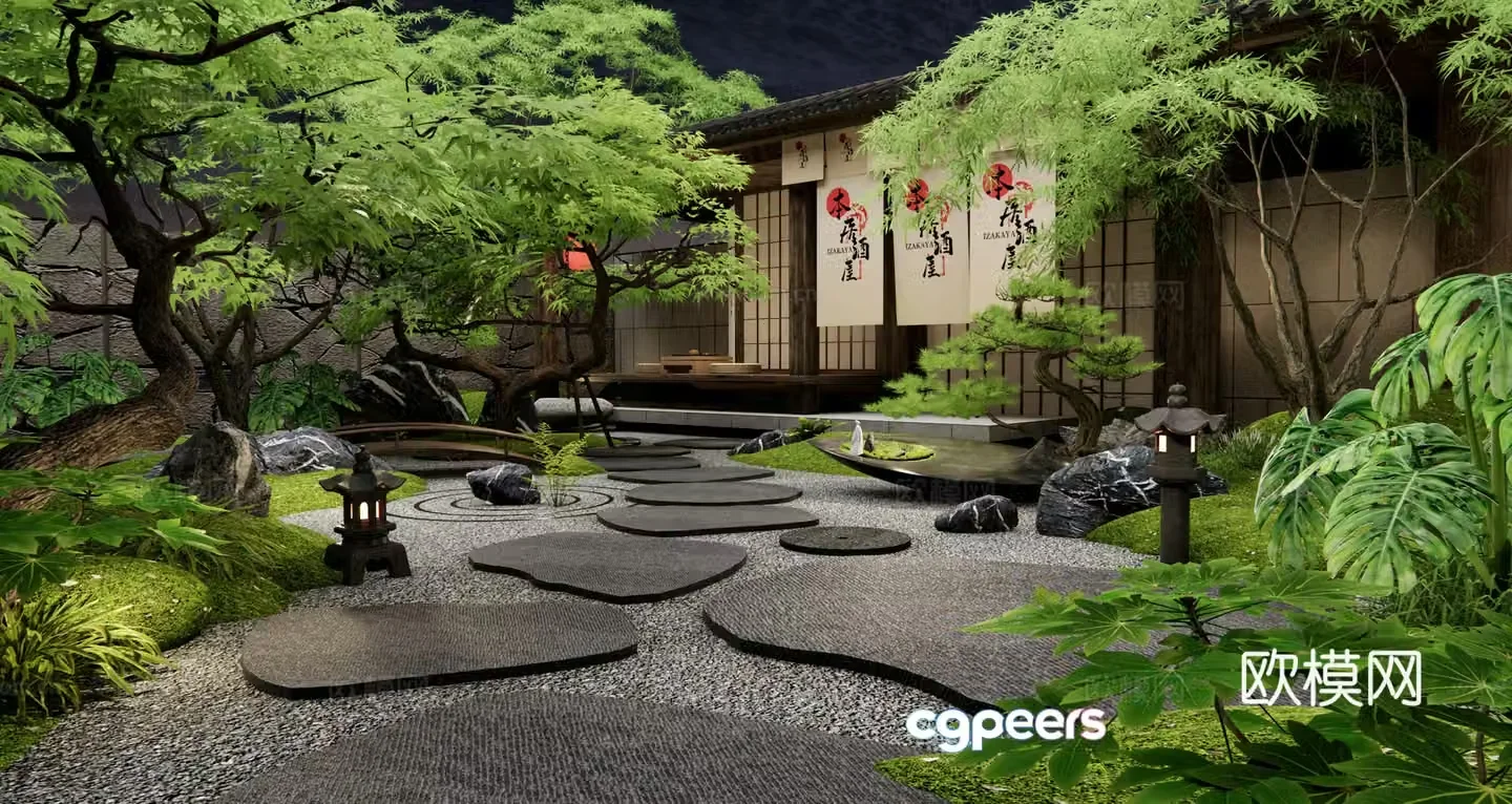 Japanese Zen Garden Tingbu Landscape Stone Micro Terrain Dead Landscape Water Plant Landscape 3D Model