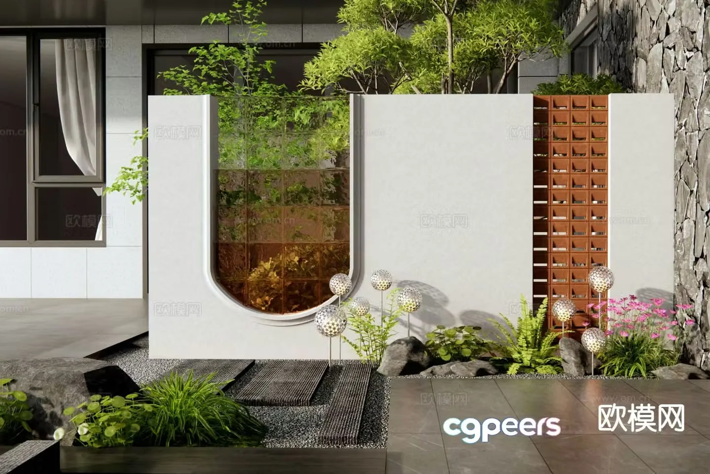 Courtyard landscape wall Entrance landscape wall 3D model