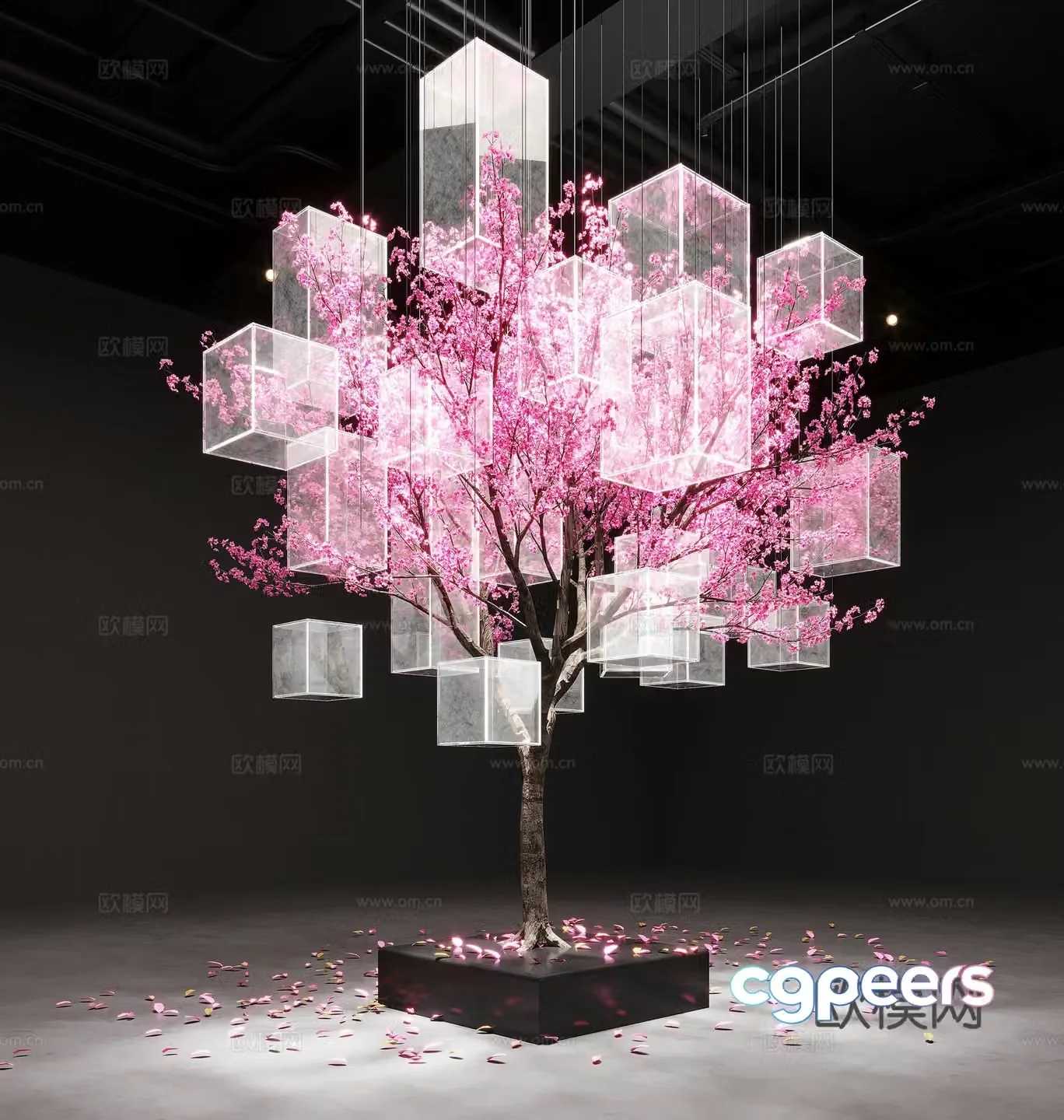 Modern glass art installation cherry blossom tree installation 3d model