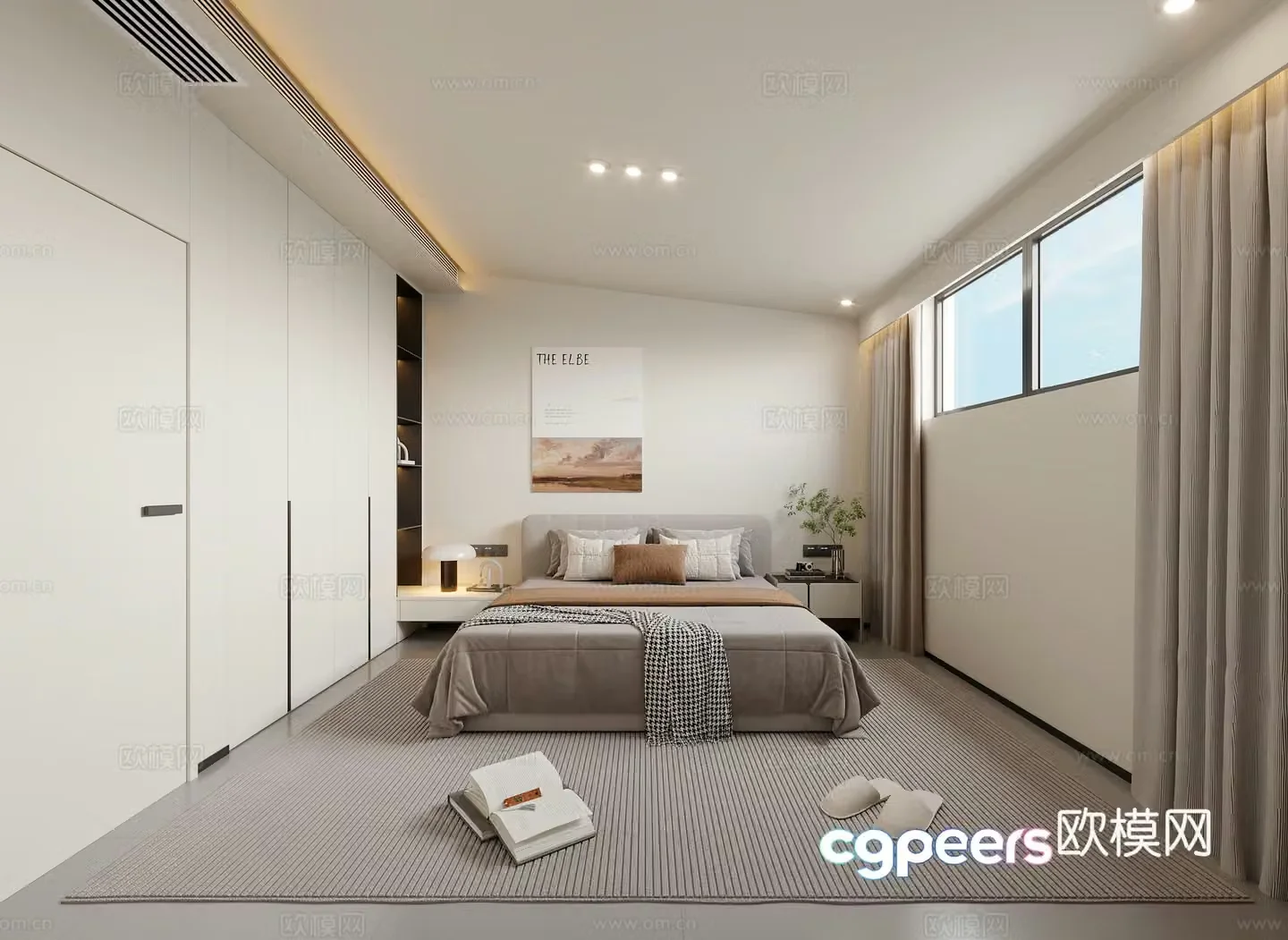 Modern slanted ceiling bedroom master bedroom parents and elder room 3D model