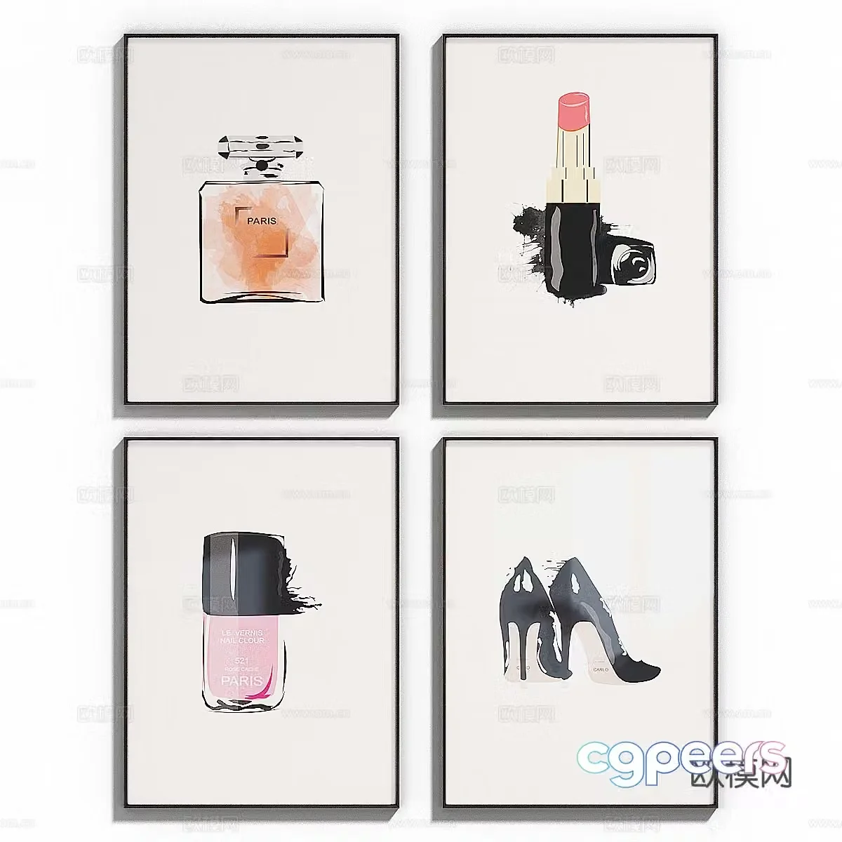 Modern girl room hanging painting 3d model