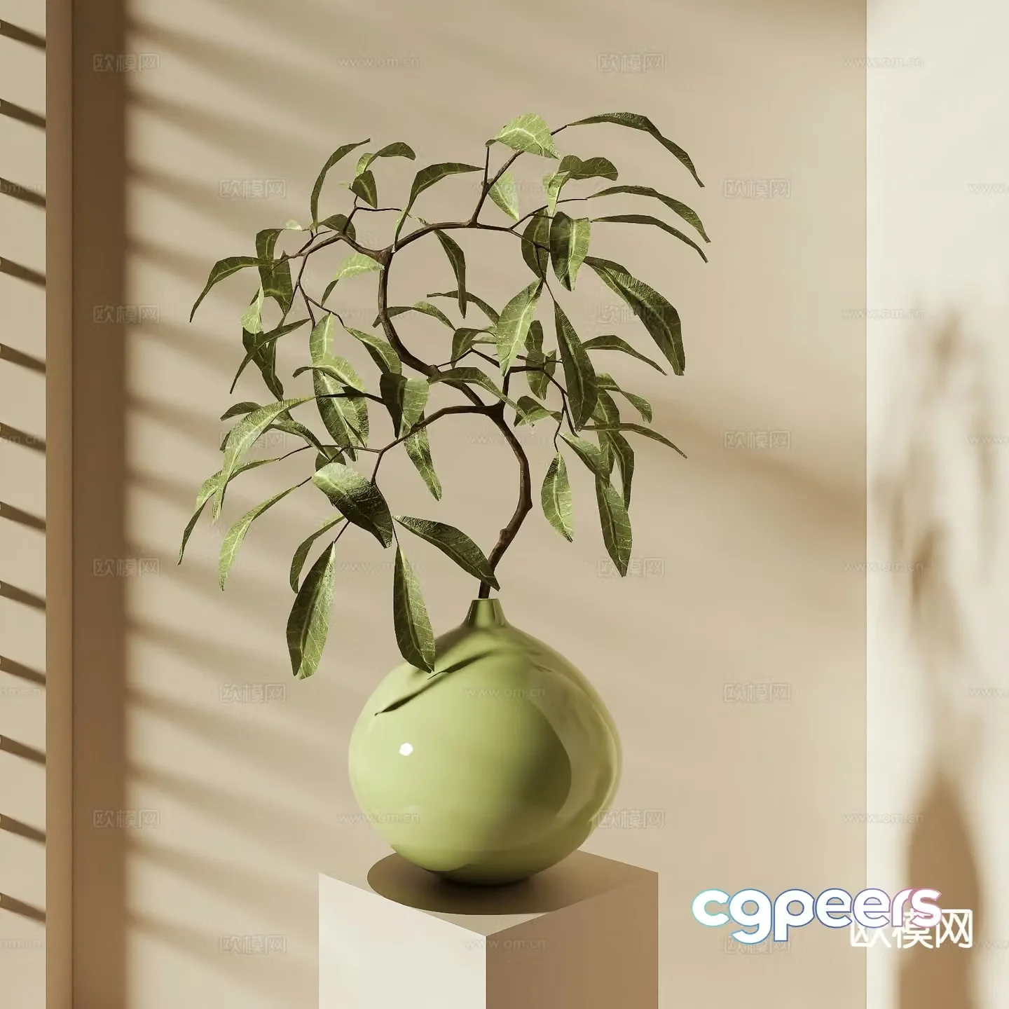 Modern vase floral arrangement green plant 3d model