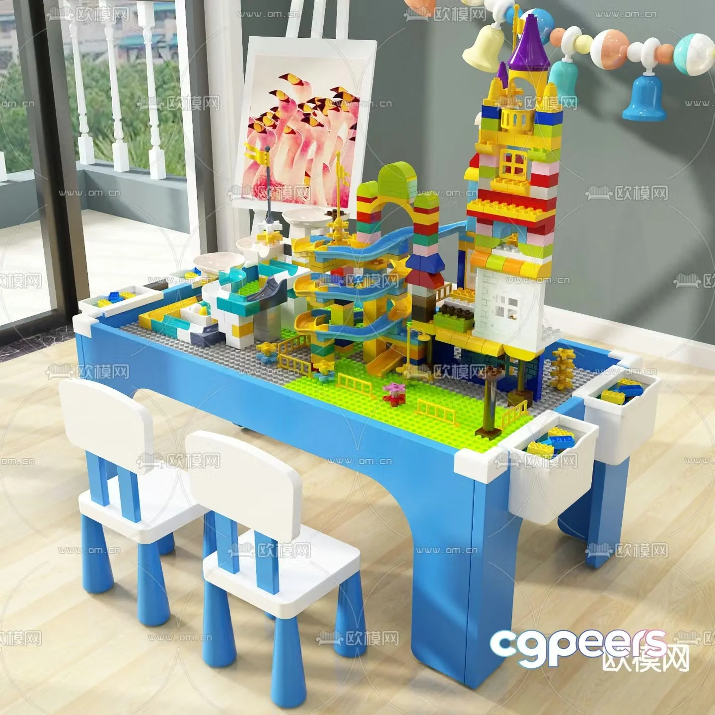 Children’s table game table building block table 3d model