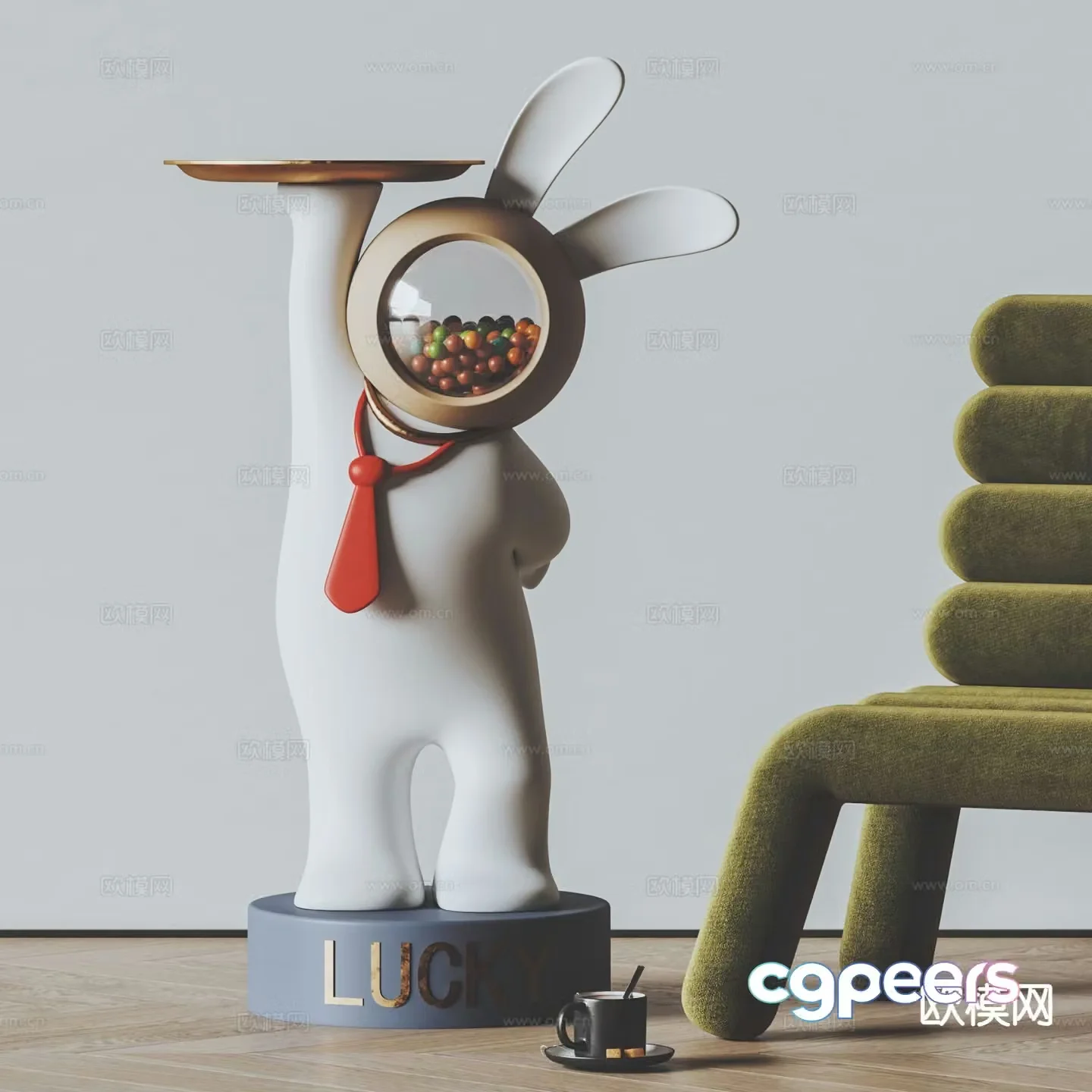 Rabbit Sculpture Tray Cartoon Doll 3D Model