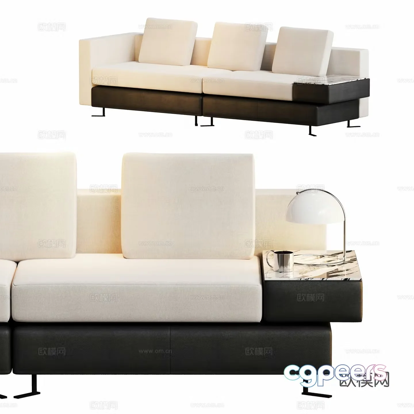 Modern straight three-person sofa 3D model
