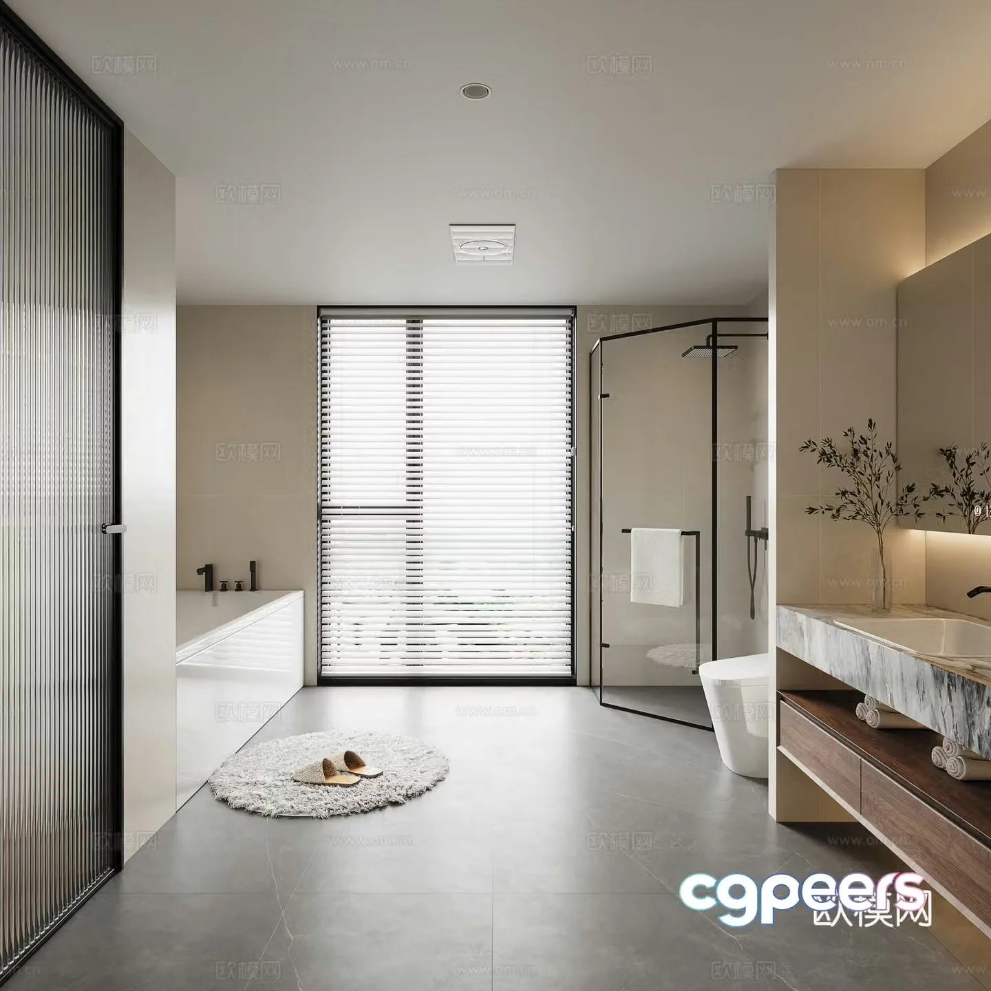 Modern bathroom Villa bathroom Bathtub Bathroom Bathroom Heat Shower Room Partition 3D Model