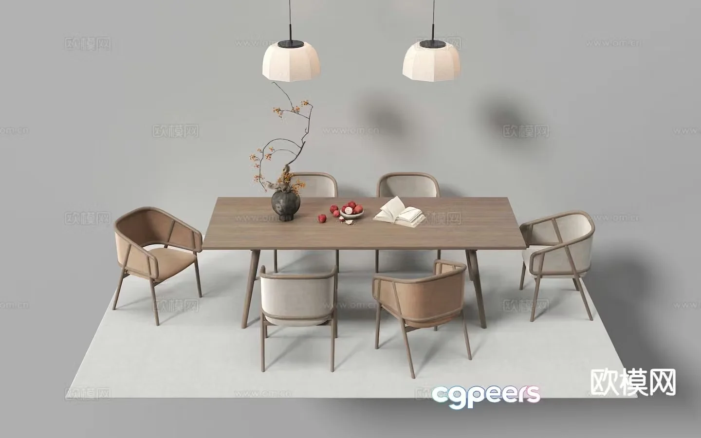 New Chinese style dining table and chairs Bar dining table 3D model