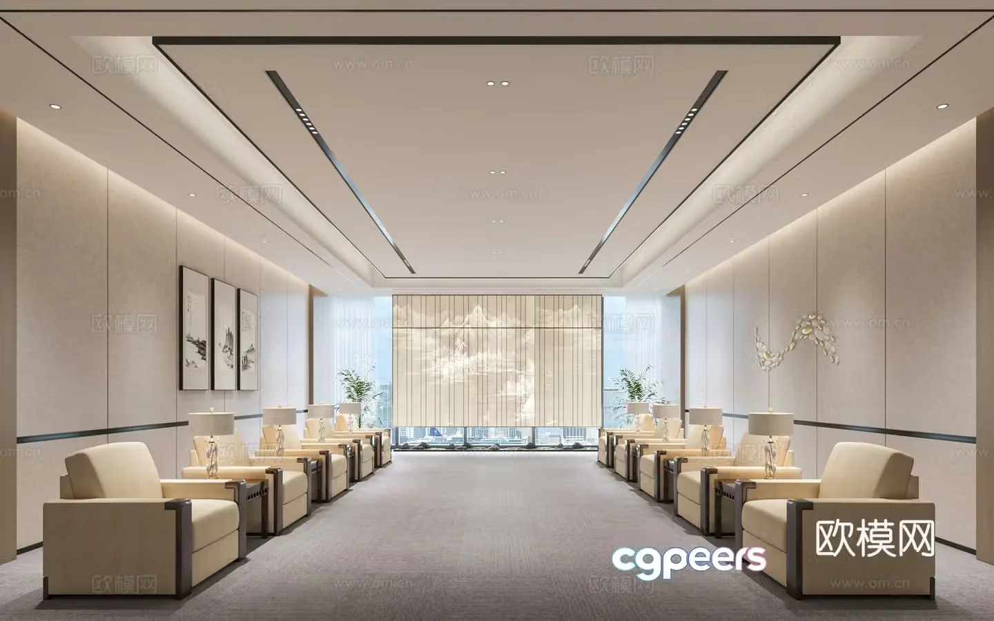 New Chinese style reception room living room conference room reception room sofa new Chinese style screen 3d model