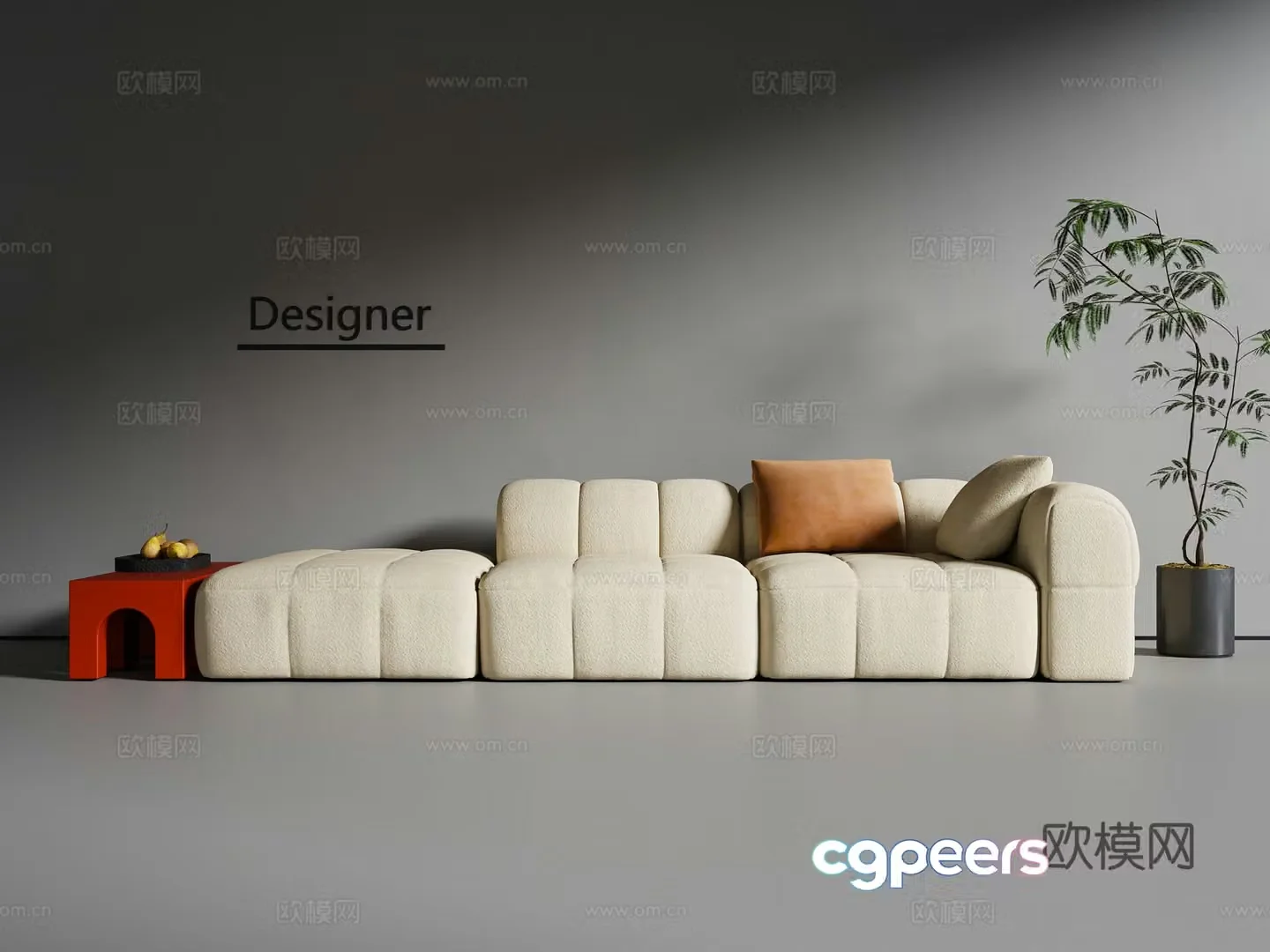 Cream style three-seat sofa 3D model