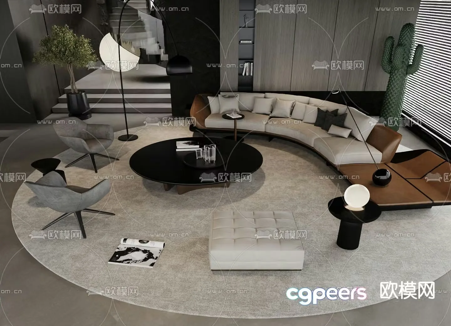 Italian curved sofa modular sofa 3d model