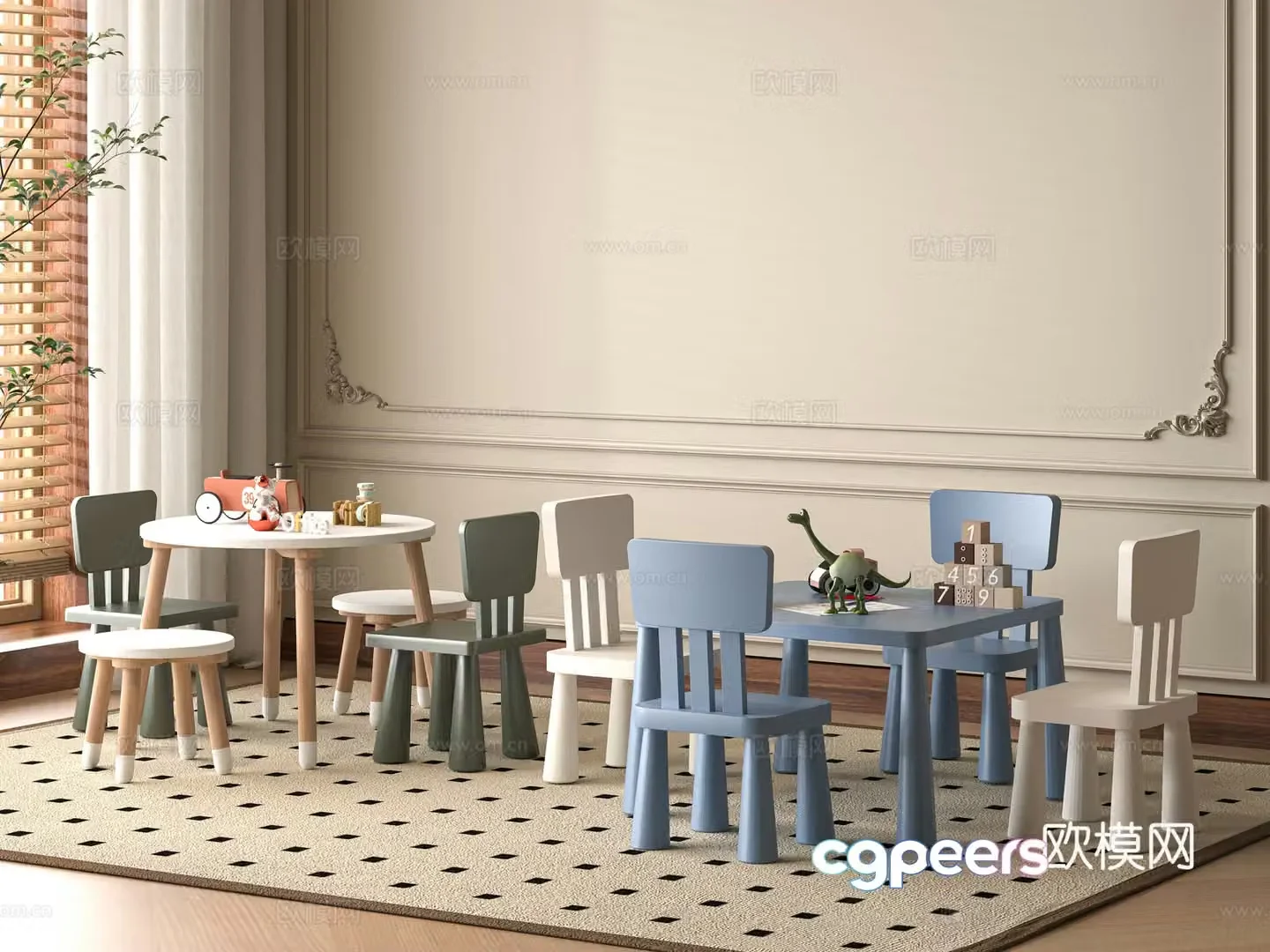 Modern children’s table and chair 3d model