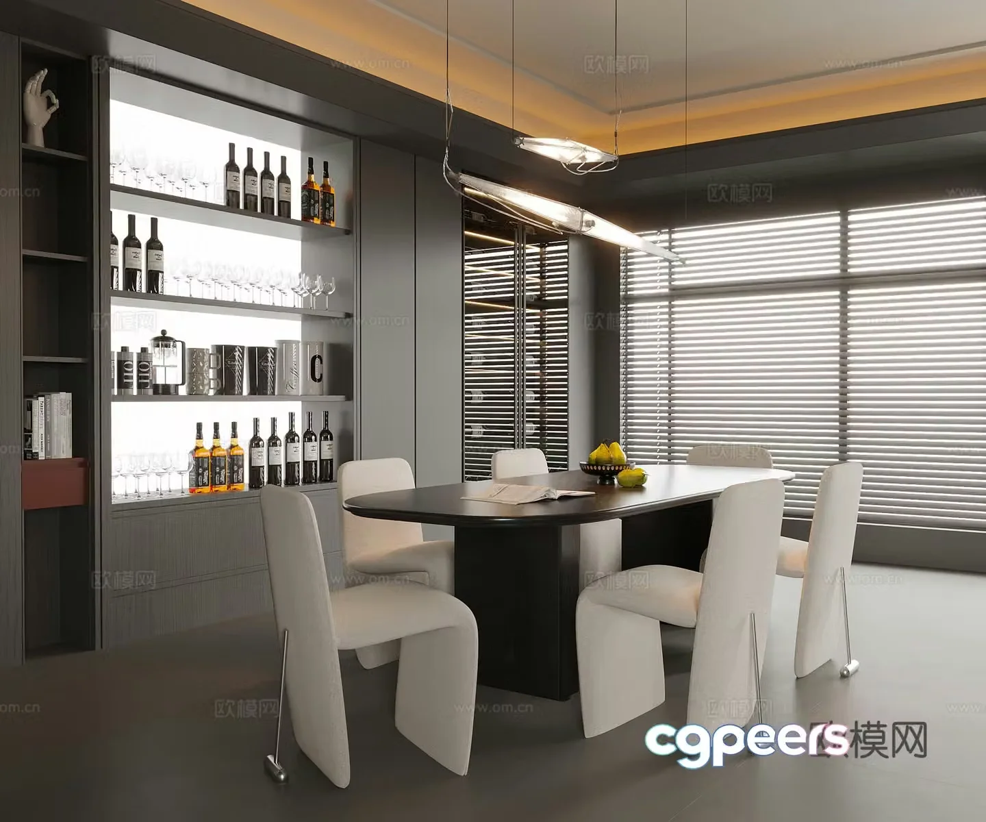 Modern restaurant dining table and chair wine cabinet sideboard 3d model