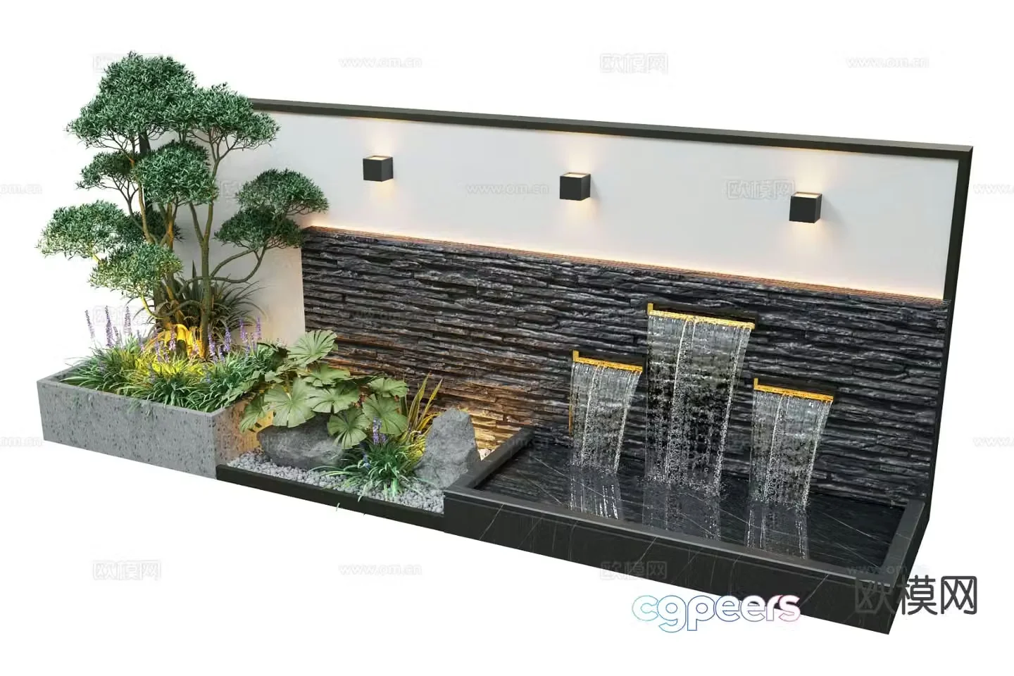 Modern water feature wall flowing water feature wall 3d model