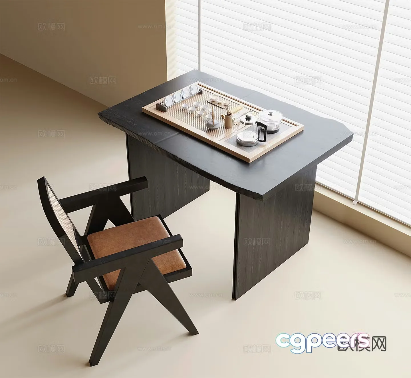 Modern balcony tea table and chair tea set 3d model