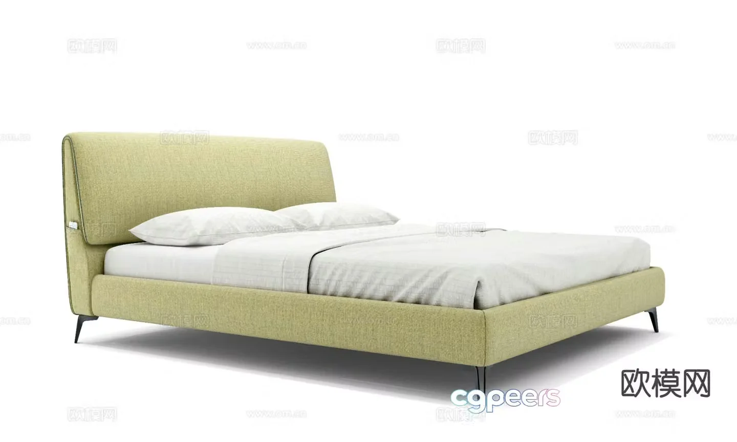 Simple double bed 3d model