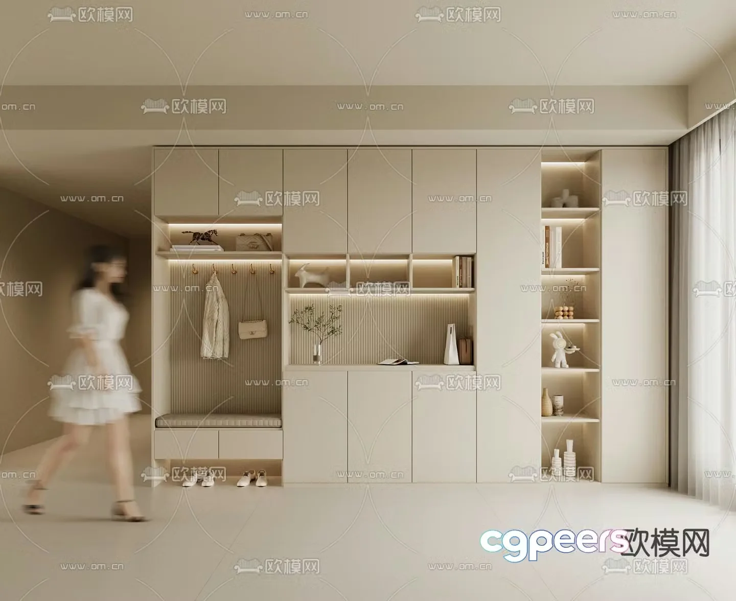 Cream style shoe cabinet 3d model