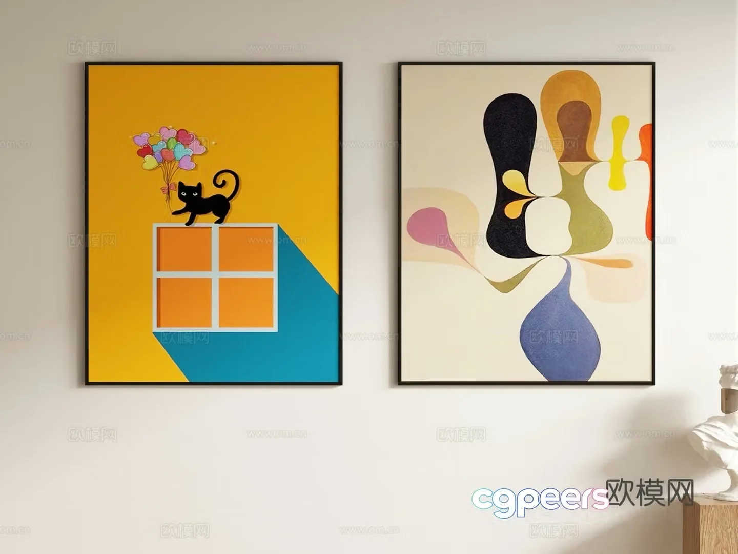 Cream style abstract painting decorative painting hanging painting 3d model