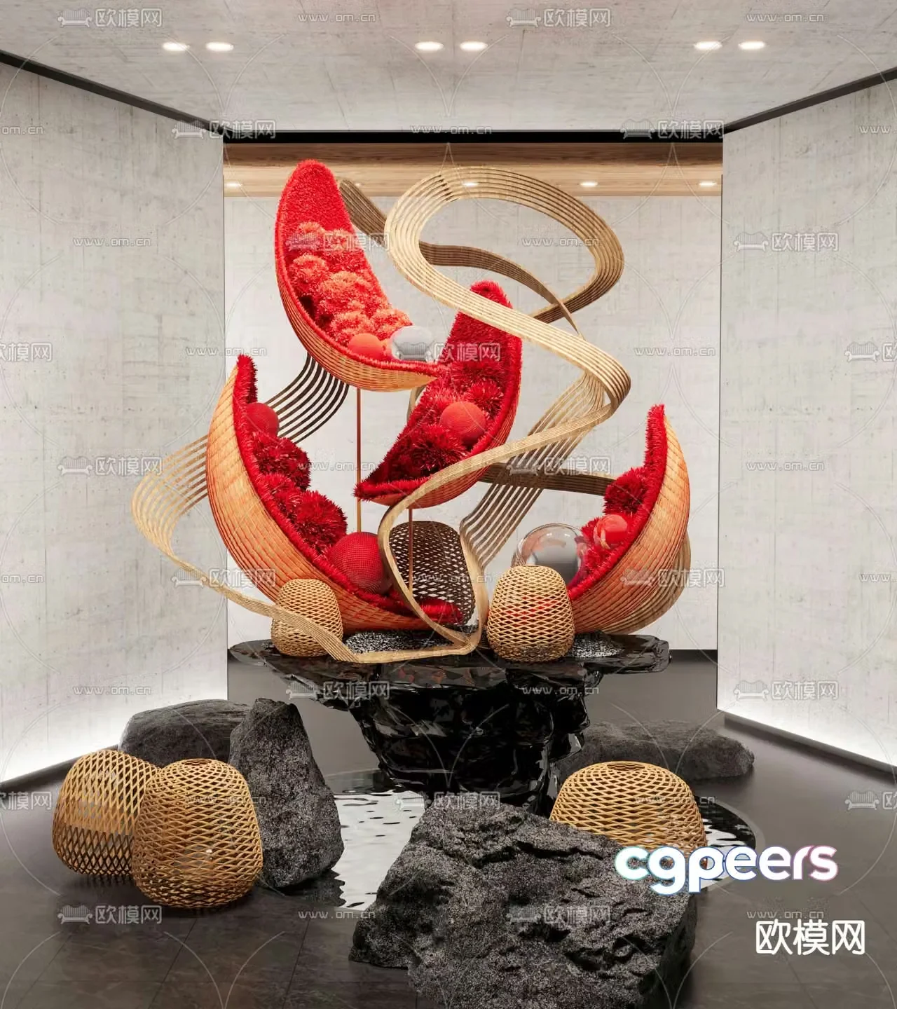 Indoor landscaping sculpture installation 3d model