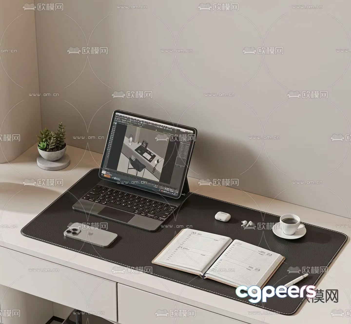 Office supplies computer mobile phone books reading pen 3d model