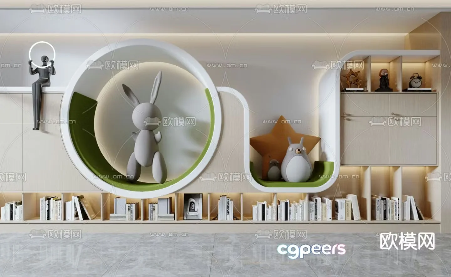Modern children’s bookcase background wall 3d model