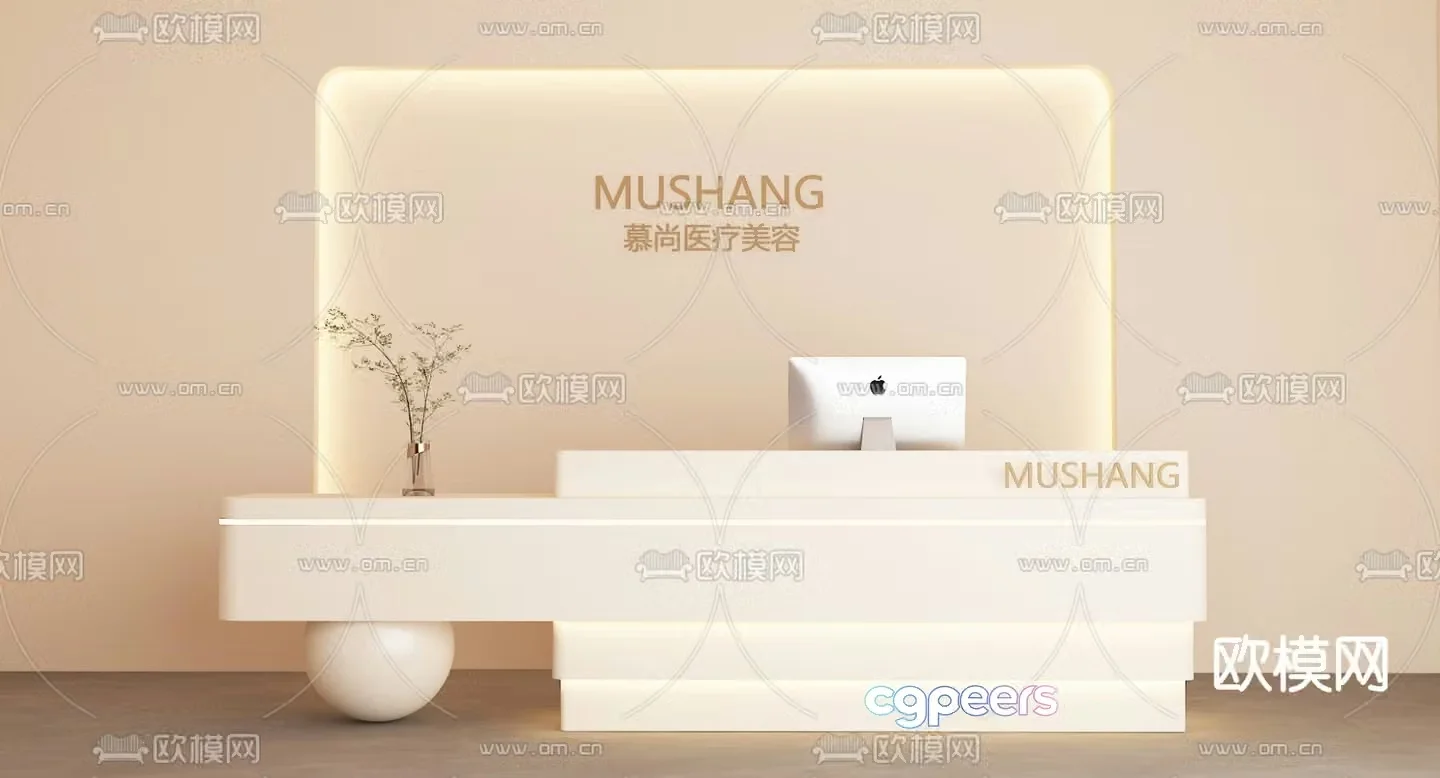 Cream style front desk reception desk service desk 3d model