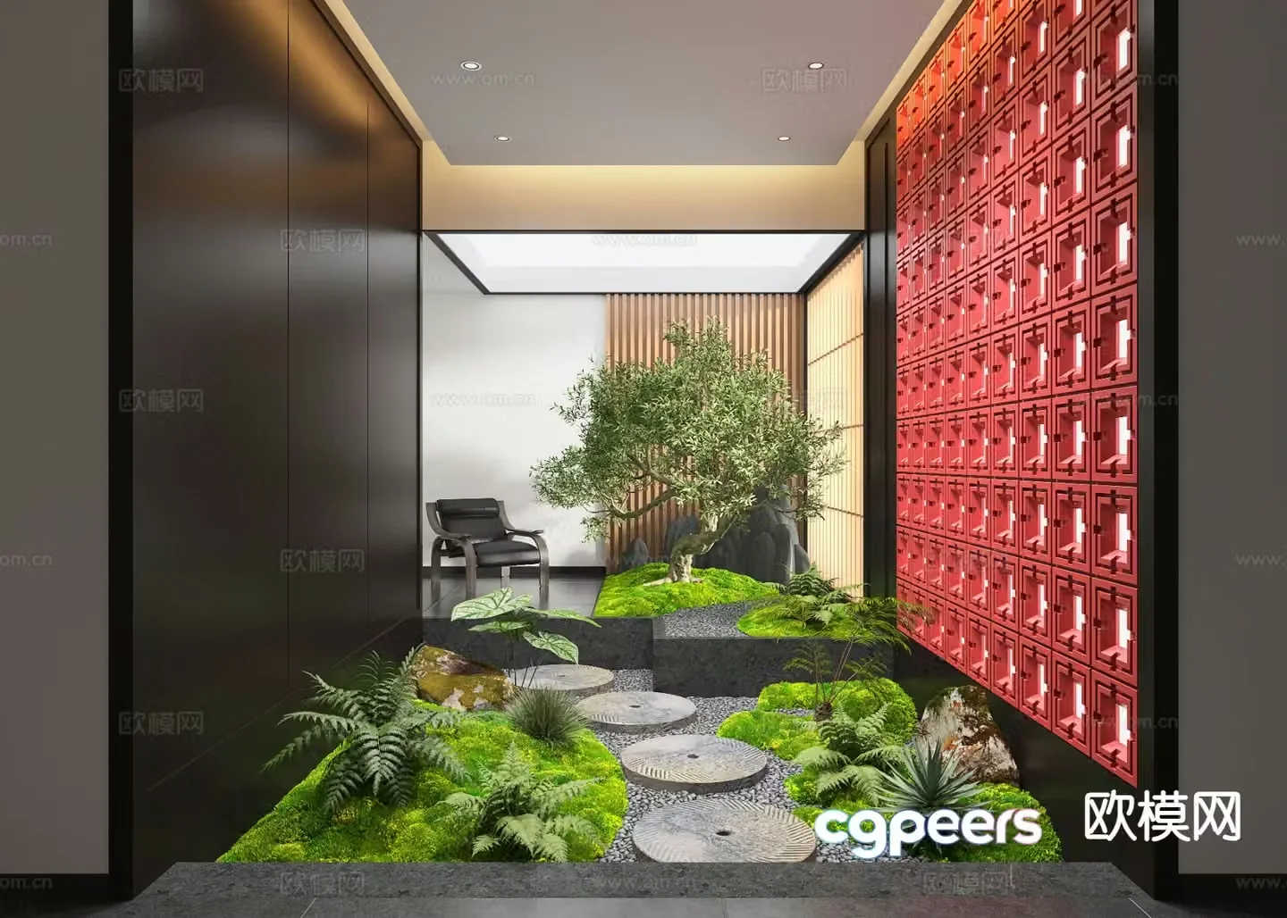 New Chinese style interior landscape 3D model