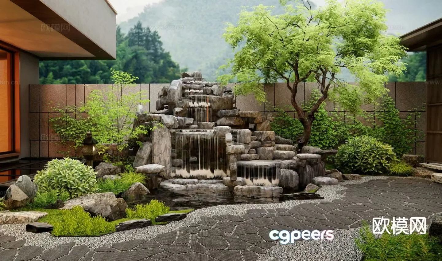 New Chinese style rockery waterscape courtyard landscape 3D model