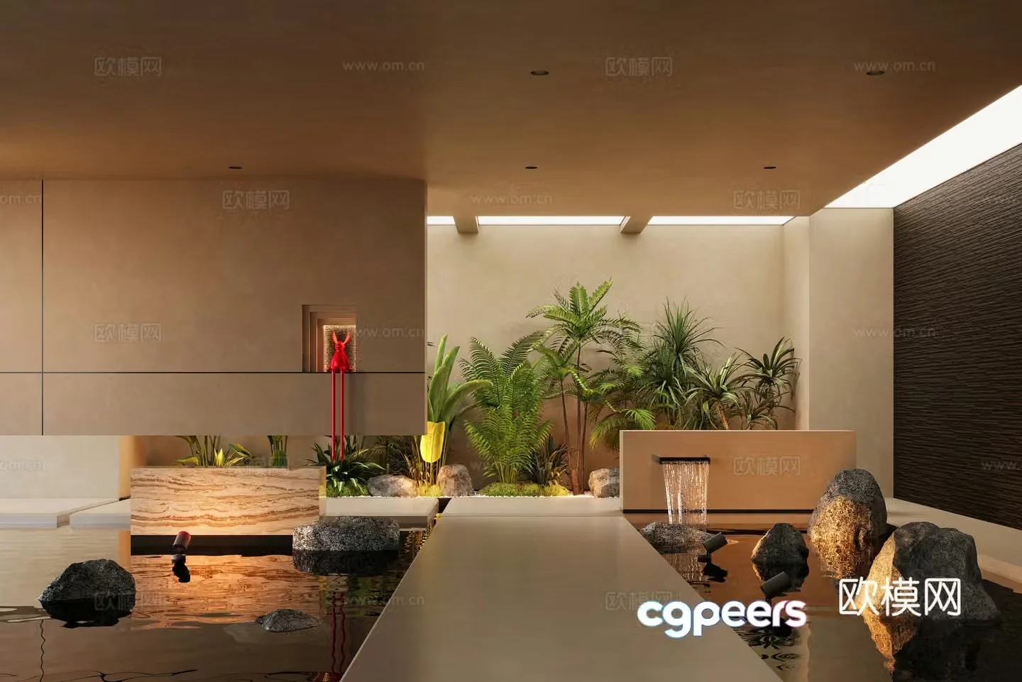 Modern indoor landscape landscaping water feature flowing water landscape fountain 3d model