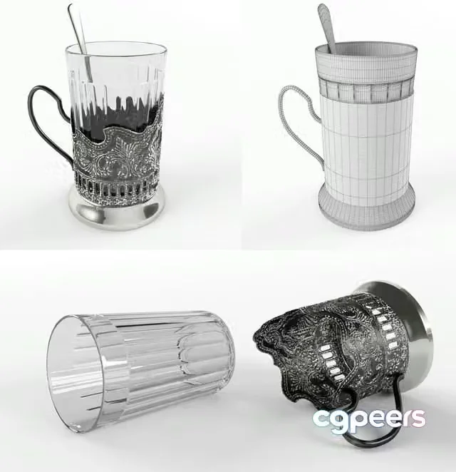 3ds Max Free – Holder with faceted glass and spoon