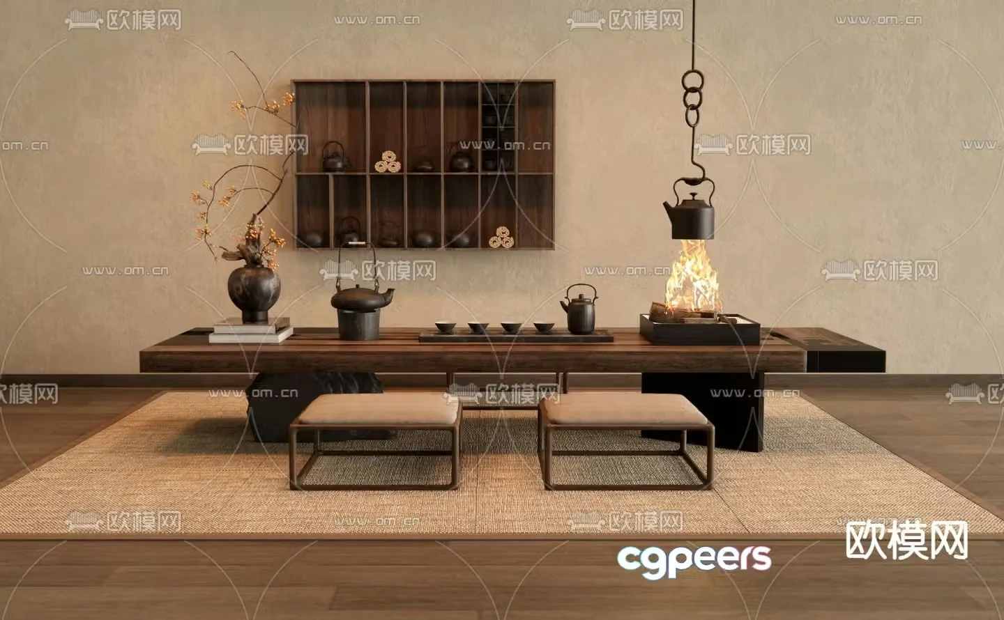 New Chinese style tea table tatami tea table 3d model