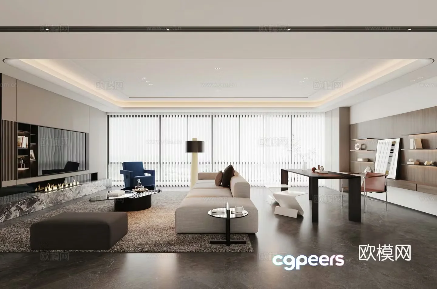 Modern Italian large flat living room sofa and coffee table combination desk and chair combination TV background wall 3D model