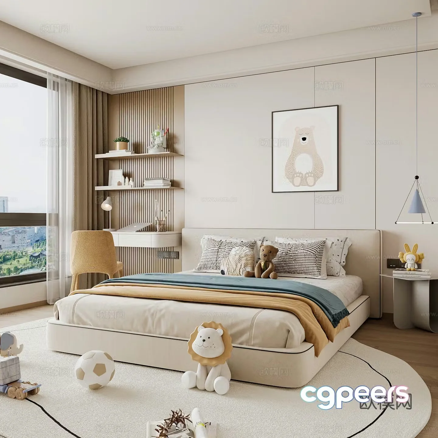 Modern children’s room boy’s room girl’s room children’s bed children’s wardrobe children’s desk 3d model