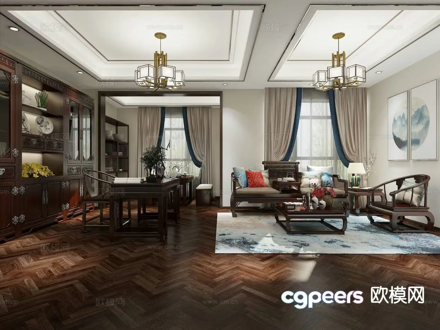 New Chinese style study 3D model