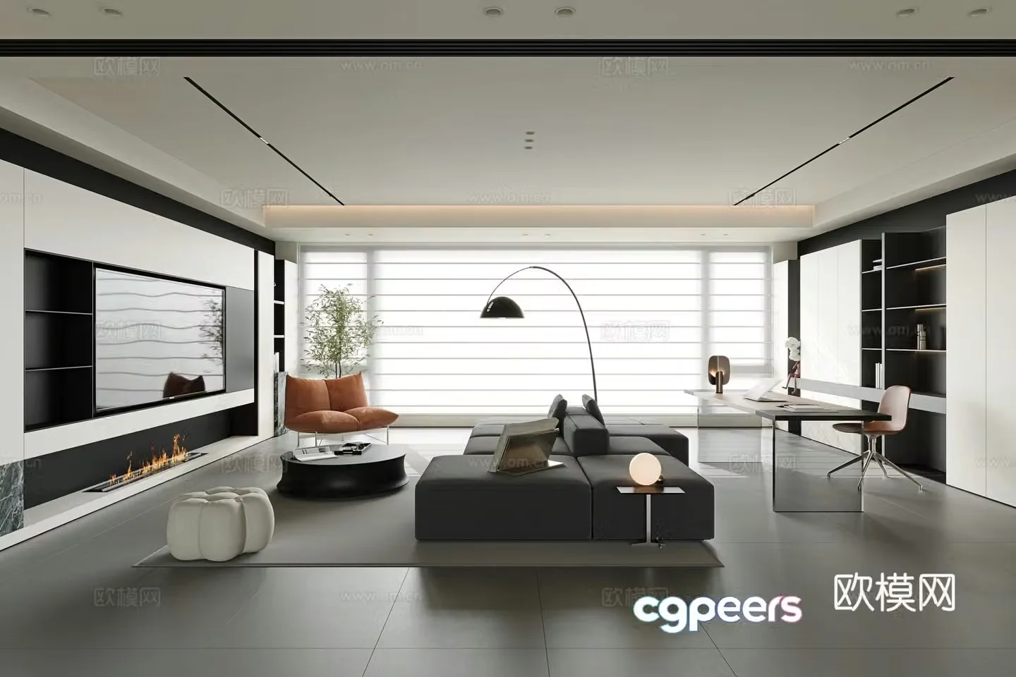 Modern minimalist living room large flat living room horizontal hall sofa coffee table combination double-sided sofa 3D model