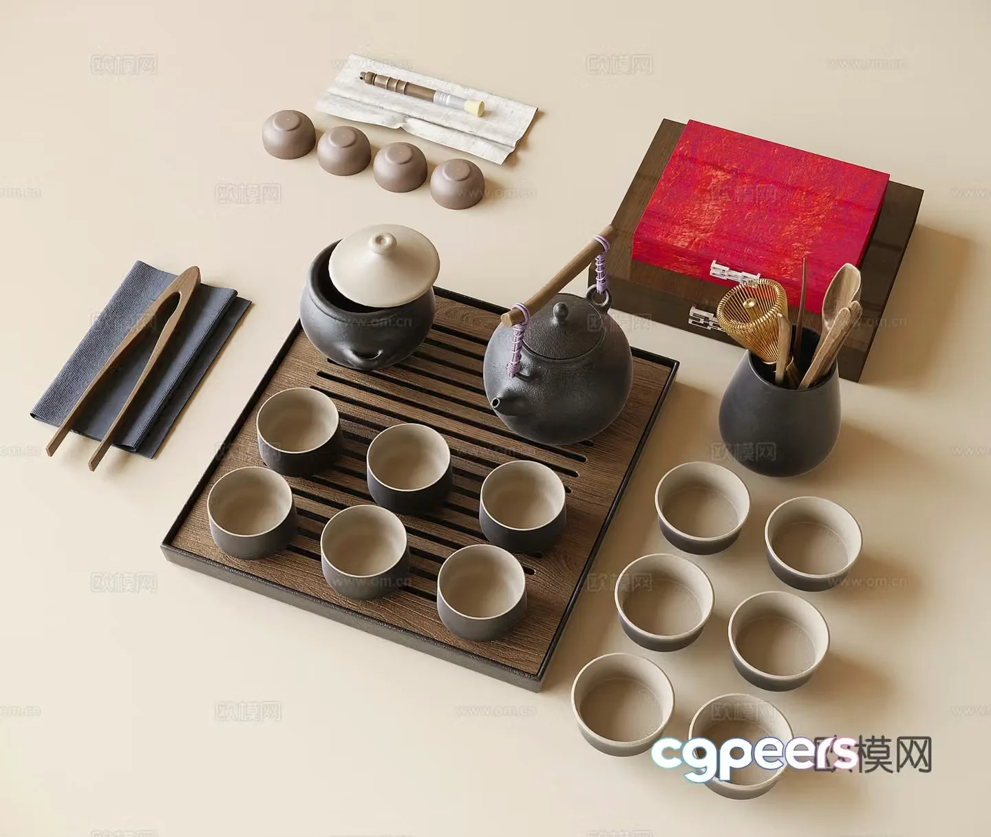 Modern tea set ornaments 3d model
