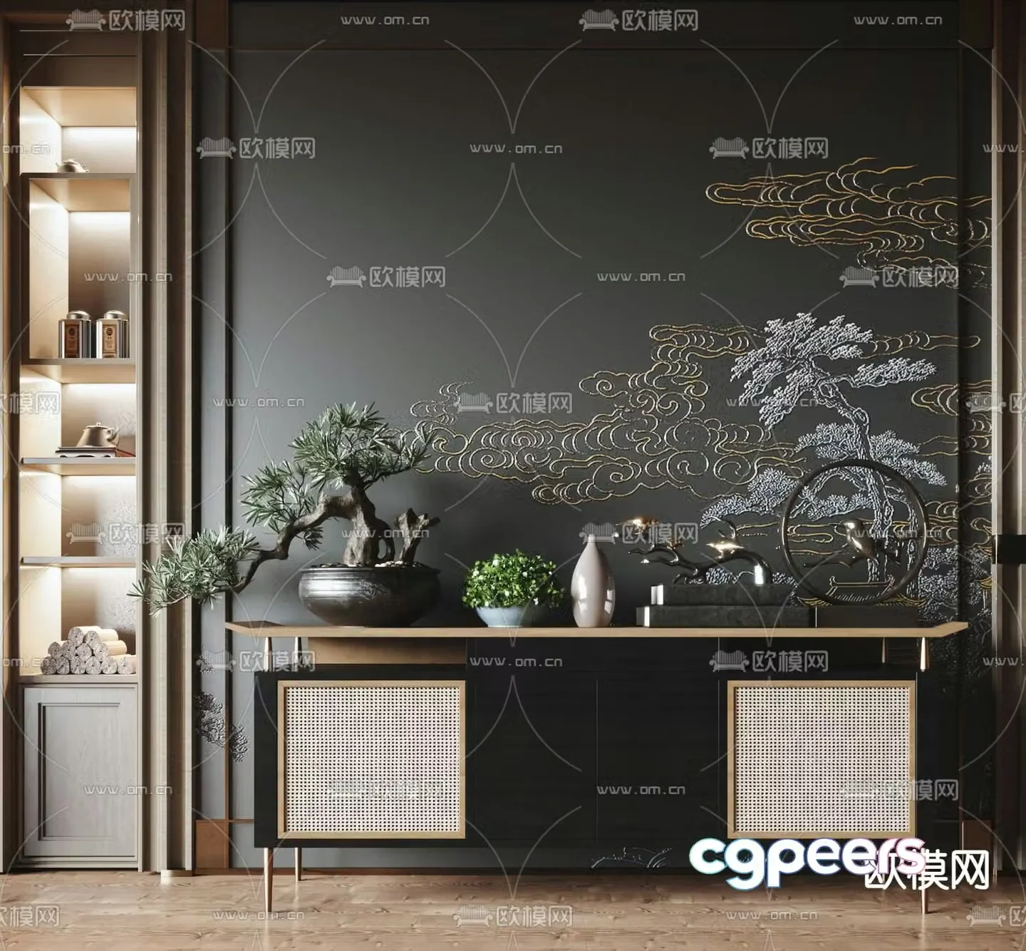 New Chinese style end view cabinet entrance cabinet side cabinet 3D model