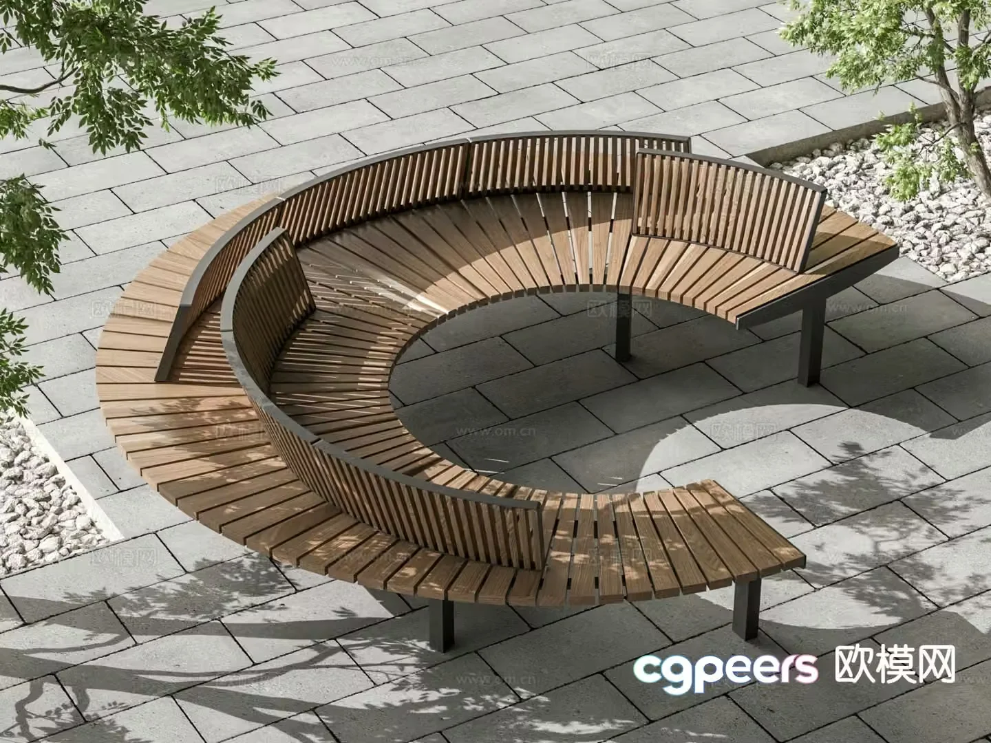 mmcite curved public chair landscape bench park bench 3d model