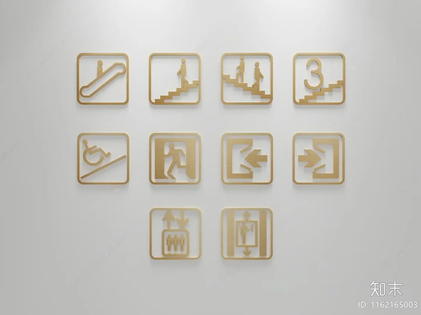 Gold Elevator Signs 3D Model – 8610 – VRAY Render