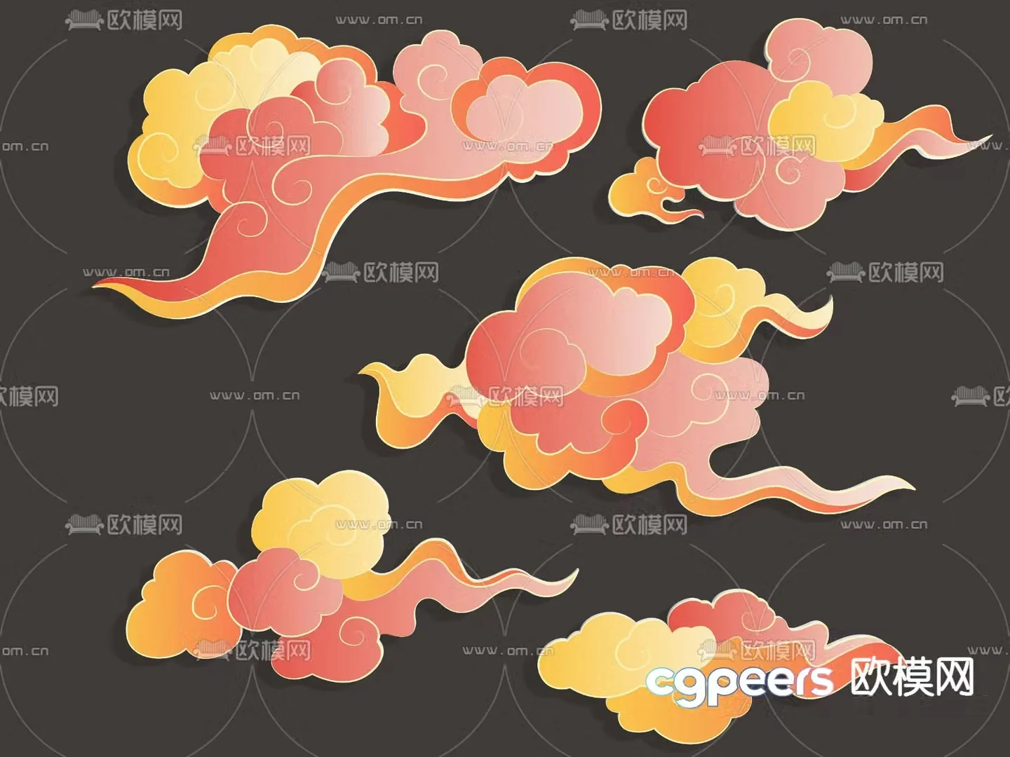 National Tide Auspicious Cloud Wall Decoration Floating Cloud Hanging Decoration 3D Model